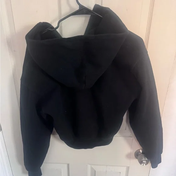 Aritzia Tna Cozy Fleece Boyfriend Boxy Quarter Zip Cropped Hoodie Black Sz XXS - Picture 7 of 13